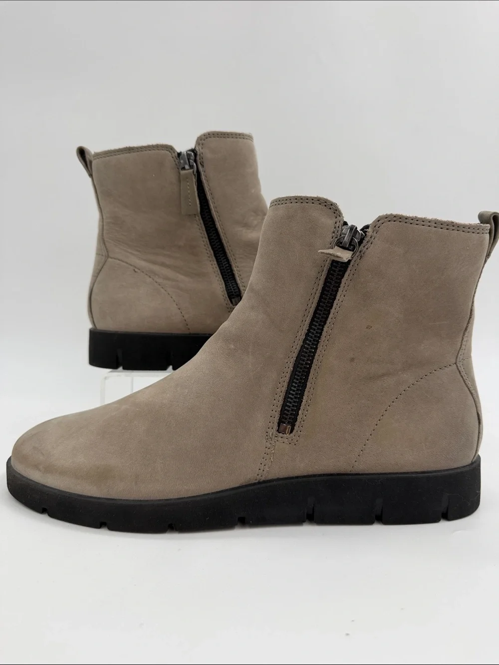 ECCO Bella Double Zip Ankle Boot Taupe NuBuck EU Size 41 US 10.0-10.5